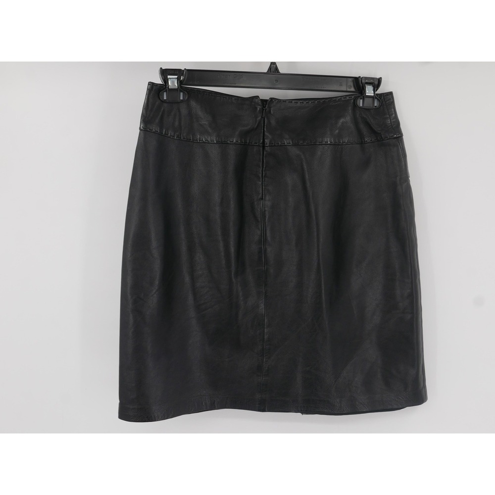 Cache Skirt Womens 6 Black Leather Knee Length Straight Pencil Zip Pockets